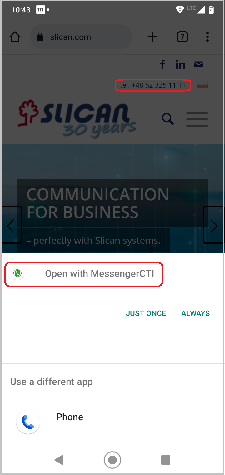 MessengerCTI.Mobile 1.08 Outgoing foreign call en.png